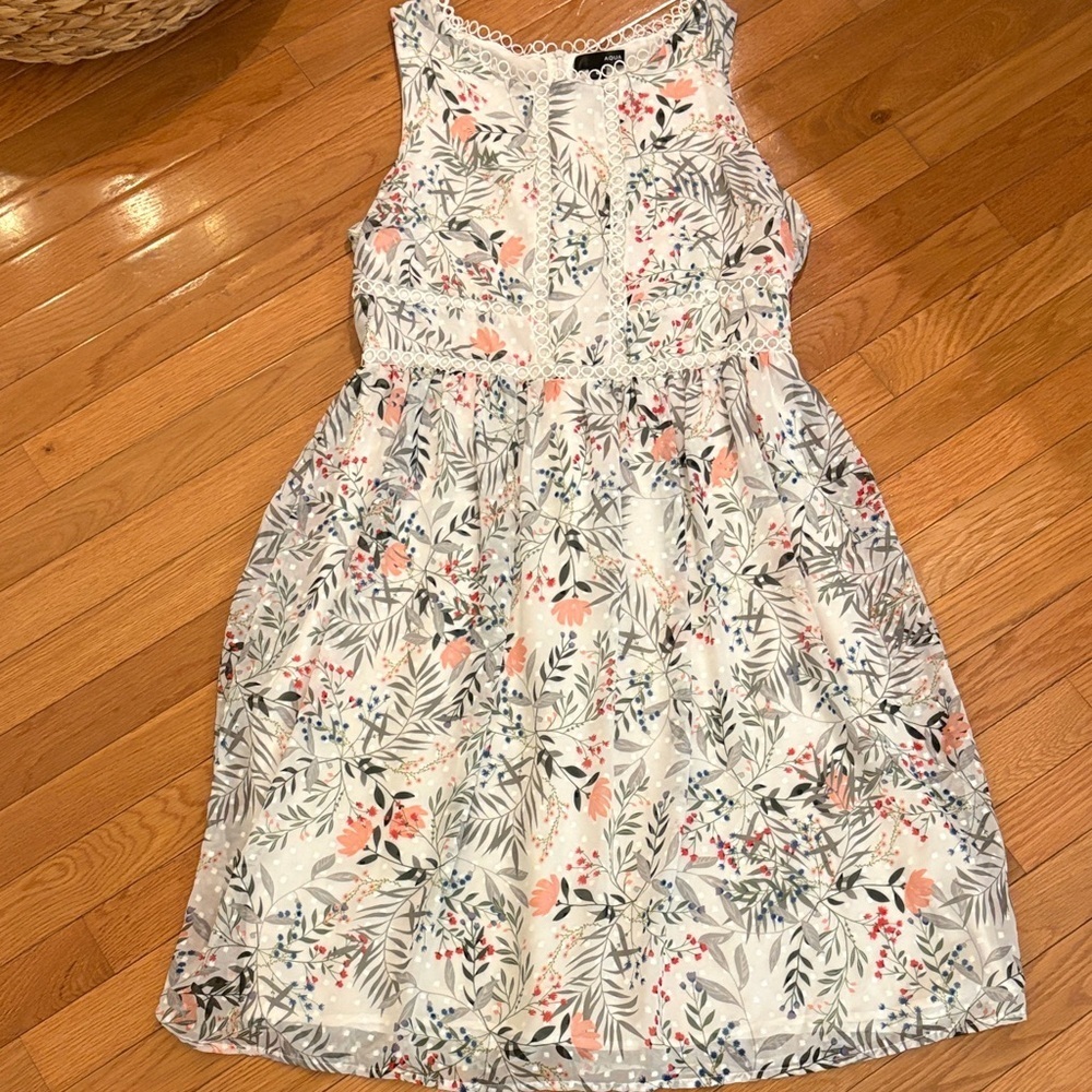 Aqua White Floral Sundress with coral and sage green Botanical Print